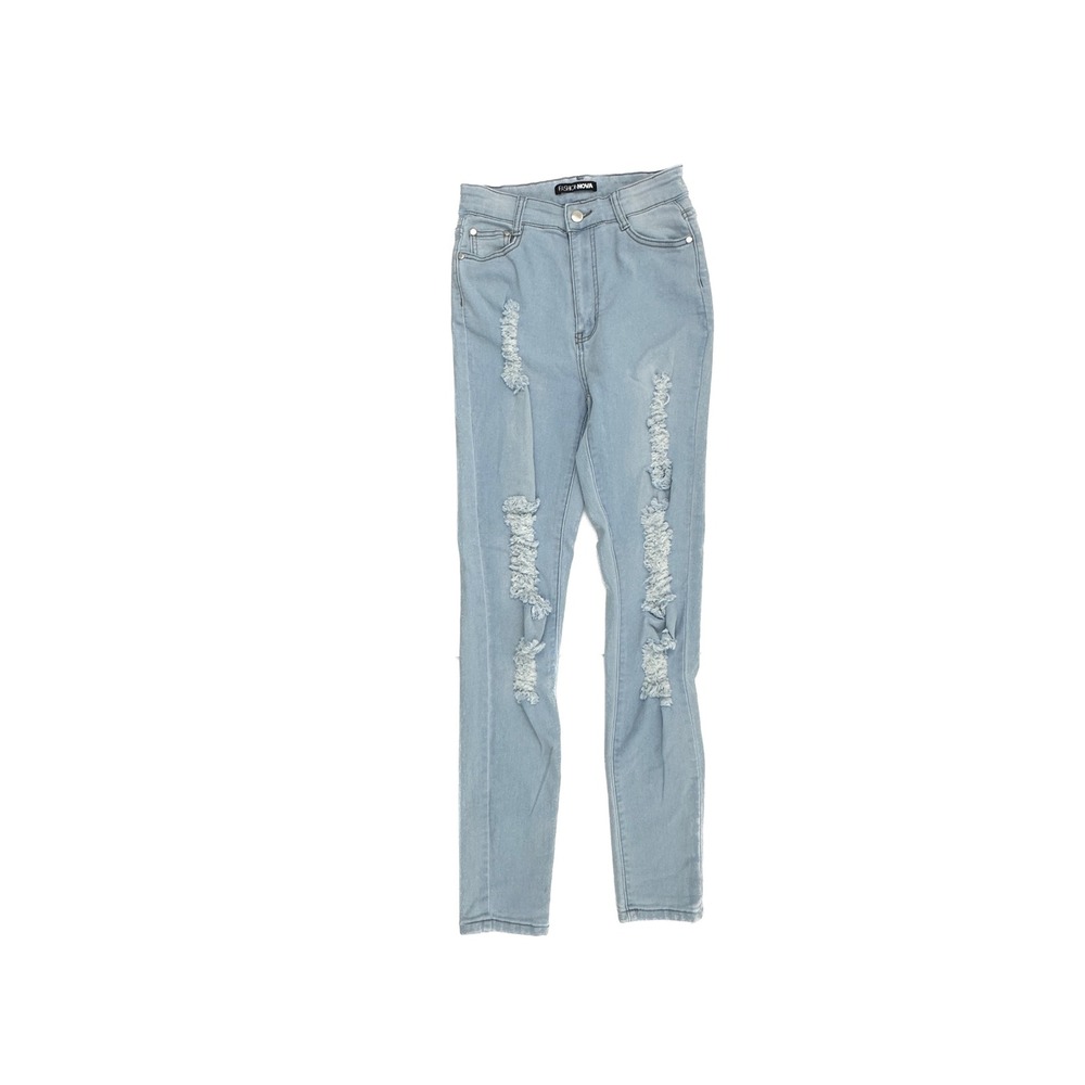 Fashion Nova Skinny Jeans Women Size 7 Light Wash Distressed High Rise Denim